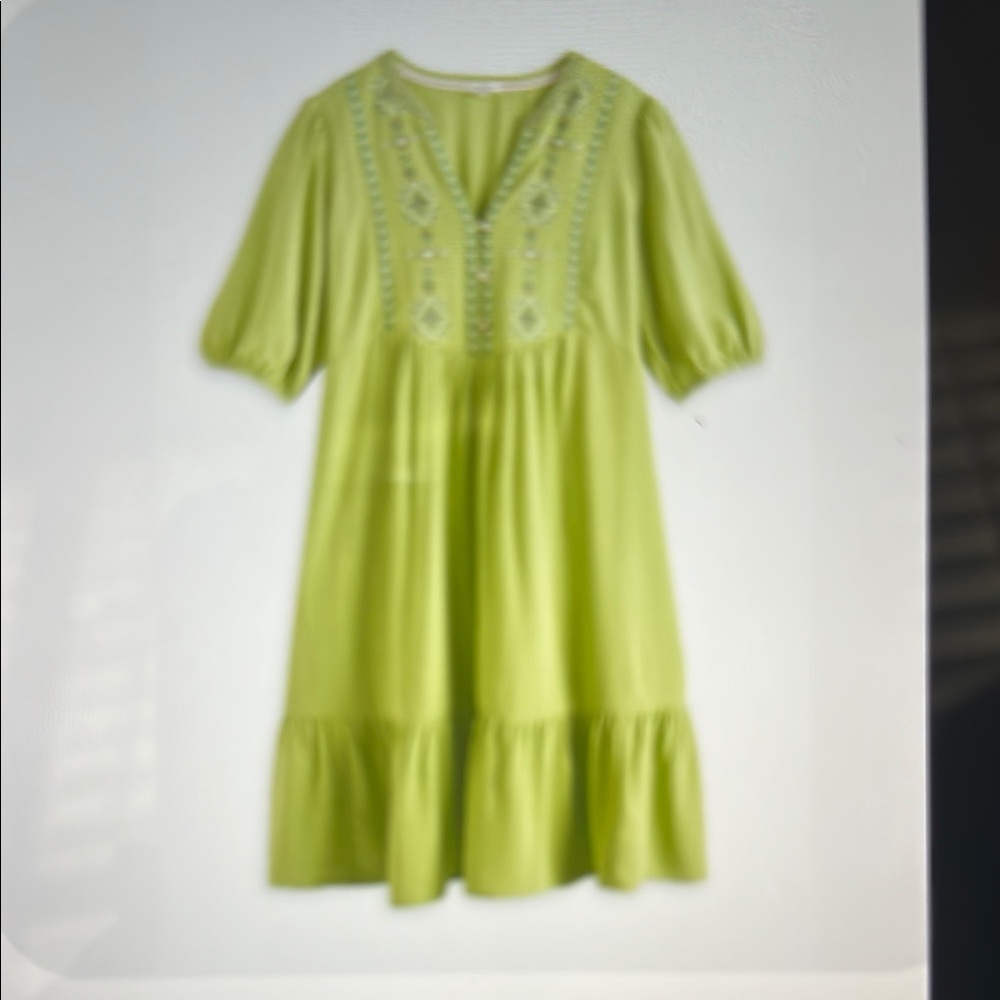 Elegant Lime Green Embroidered Dress